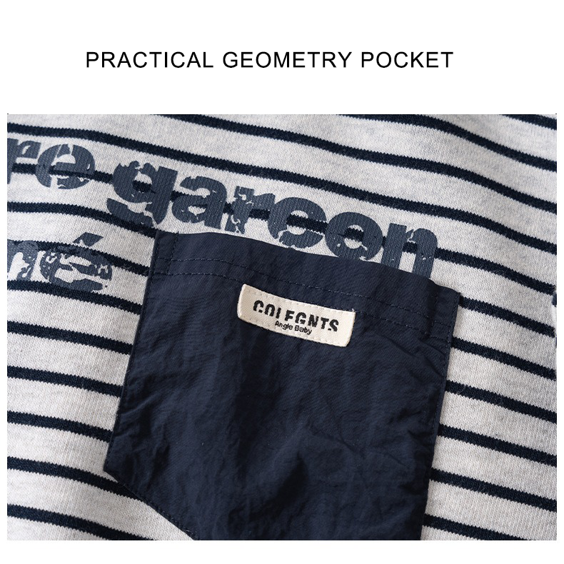 Boys Grey Stripe Fleece Sweatshirt Fashion Pullover with Little Pocket