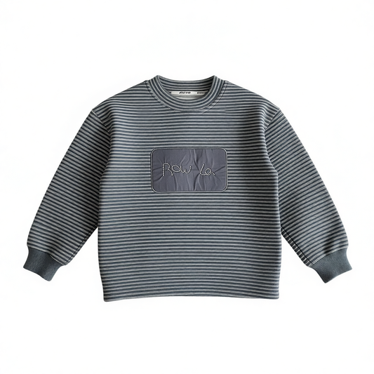 Boys Warm Long-sleeve Sweatshirt Fleece-Lined Striped Charcoal Gray Pullover