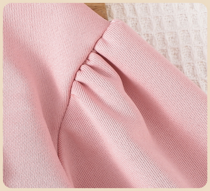 Girl's Pink and Brown Bow Decorated Sweatshirt and Leggings Outfit Set