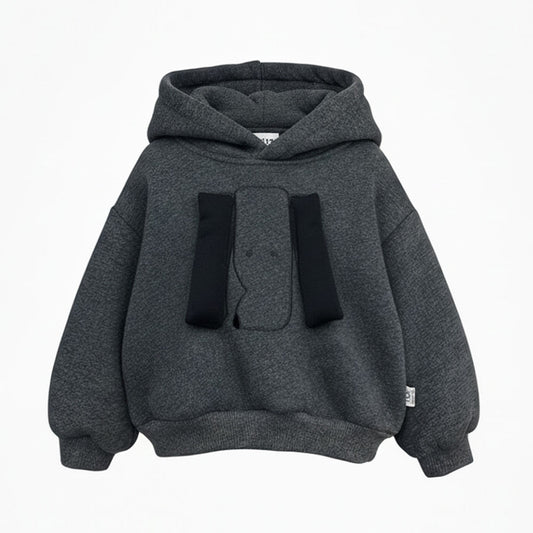 Boys Dark Grey Fleece Hoodie 3D Dog Decoration Pullover