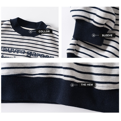 Boys Grey Stripe Fleece Sweatshirt Fashion Pullover with Little Pocket