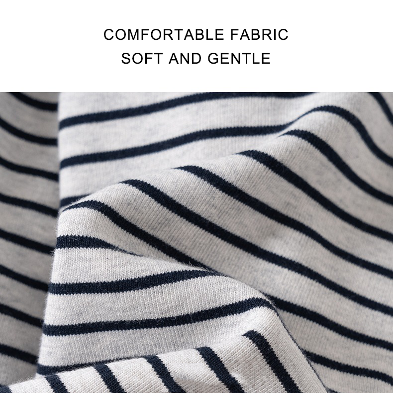 Boys Grey Stripe Fleece Sweatshirt Fashion Pullover with Little Pocket