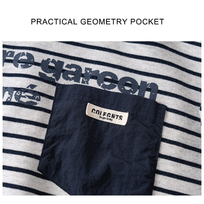 Boys Grey Stripe Fleece Sweatshirt Fashion Pullover with Little Pocket