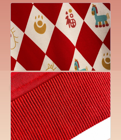 Boys Red Geometric Sweatshirt and Black Pants 2 Pieces Fleece Outfit Set