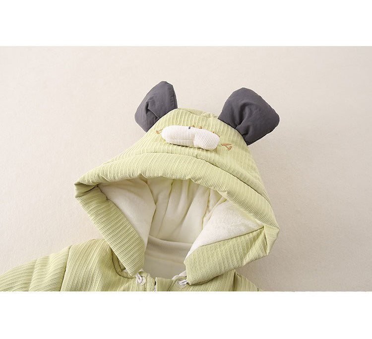 Baby Warm Padded Romper Olive Green One-Piece with Detachable Hood