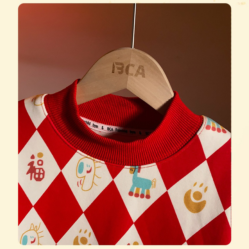 Boys Red Geometric Sweatshirt and Black Pants 2 Pieces Fleece Outfit Set