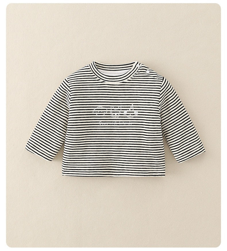 Baby Boy 2-Piece Set Hooded Quilted Top & Pants Outfit with Stripe & Cartoon Print