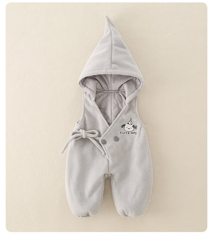 Baby Boy 2-Piece Set Hooded Quilted Top & Pants Outfit with Stripe & Cartoon Print