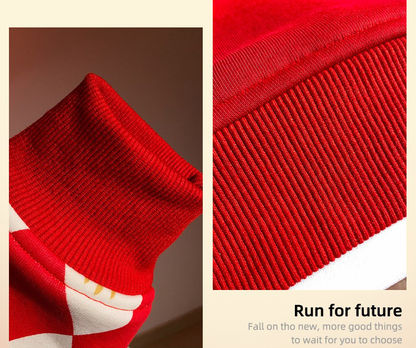 Boys Red Geometric Sweatshirt and Black Pants 2 Pieces Fleece Outfit Set