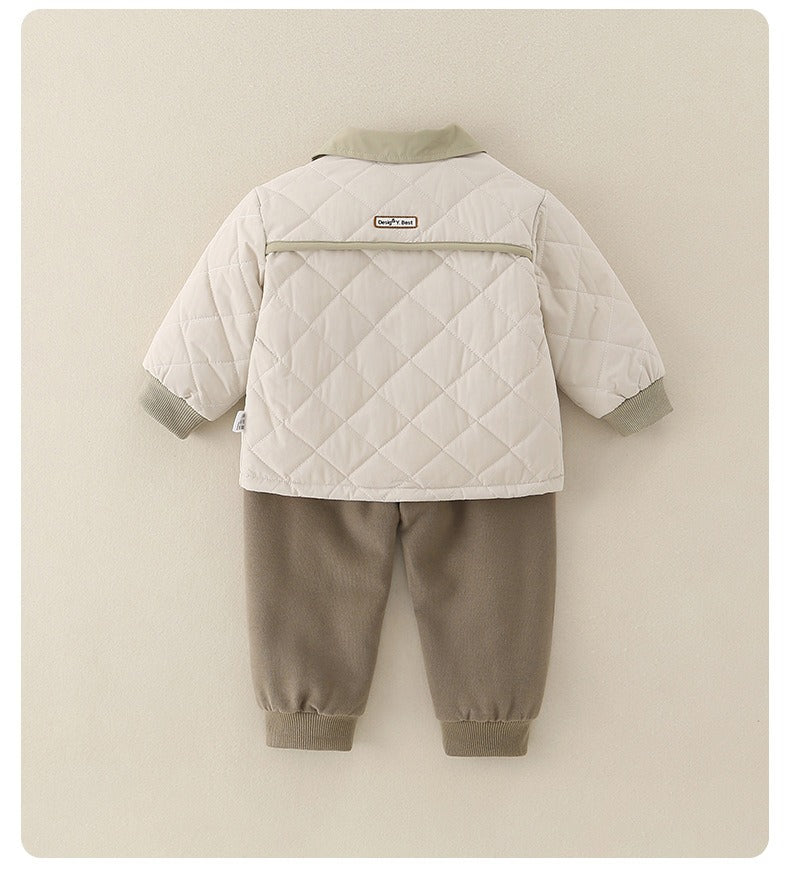 Baby Boys' 3-Piece Set Quilted Bear Print Jacket and Long Sleeve Shirt & Pants