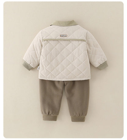 Baby Boys' 3-Piece Set Quilted Bear Print Jacket and Long Sleeve Shirt & Pants
