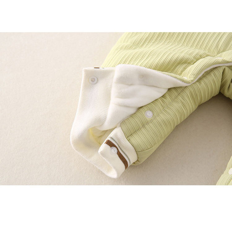 Baby Warm Padded Romper Olive Green One-Piece with Detachable Hood