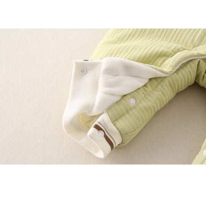 Baby Warm Padded Romper Olive Green One-Piece with Detachable Hood