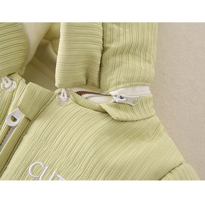 Baby Warm Padded Romper Olive Green One-Piece with Detachable Hood