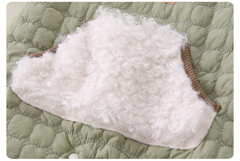 Green Quilted Baby Boys Romper Plush-Lined One-Piece with Cute Dog Pattern