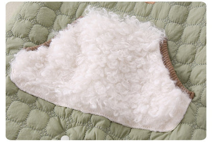 Green Quilted Baby Boys Romper Plush-Lined One-Piece with Cute Dog Pattern