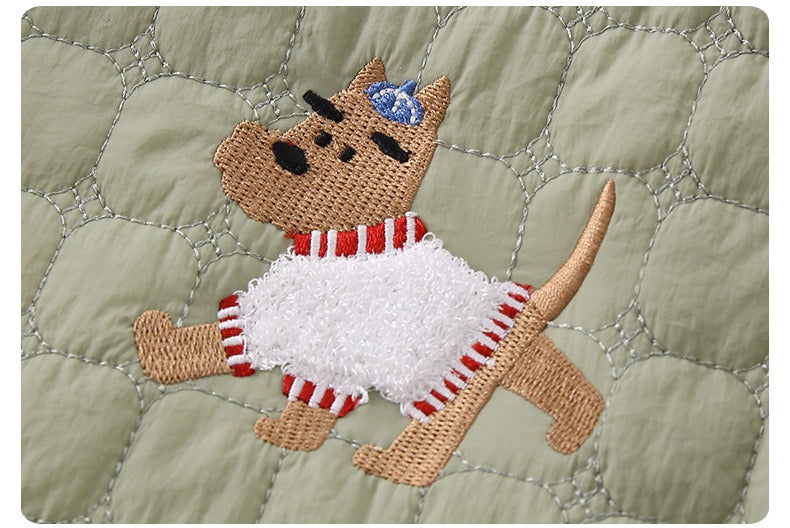 Green Quilted Baby Boys Romper Plush-Lined One-Piece with Cute Dog Pattern