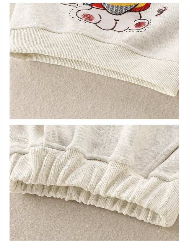 Baby Boy Two-Piece Set Outfit with 3D Dog Pattern Fleece-Lined Grey Pullover and Pants