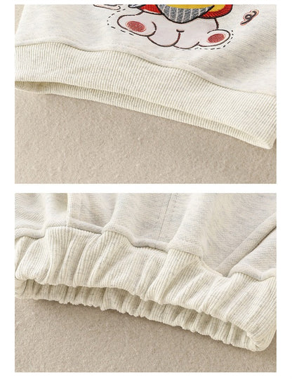 Baby Boy Two-Piece Set Outfit with 3D Dog Pattern Fleece-Lined Grey Pullover and Pants