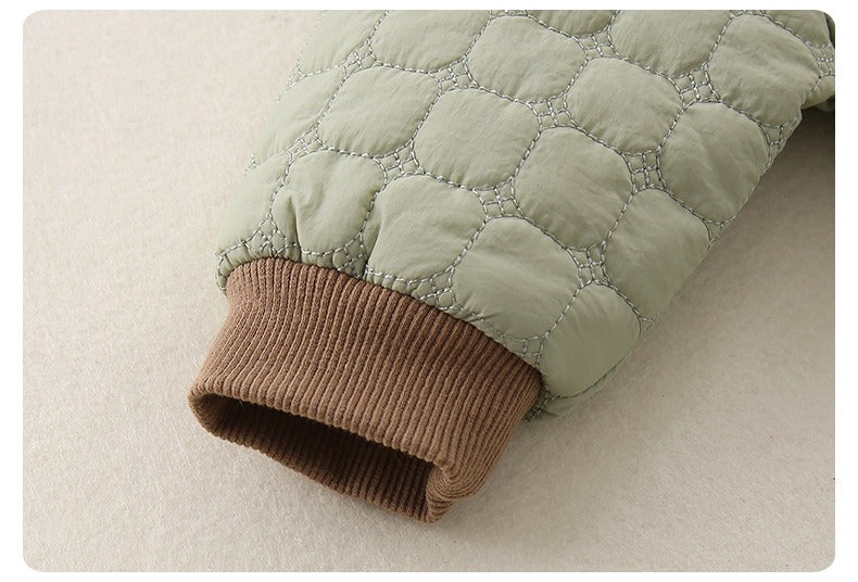 Green Quilted Baby Boys Romper Plush-Lined One-Piece with Cute Dog Pattern