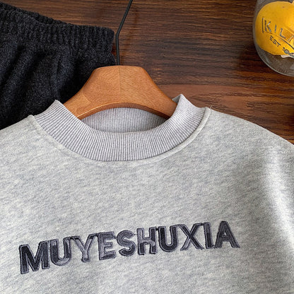 Boys Camo Sweatshirt Gray Fleece-Lined Pullover with Camouflage Sleeves