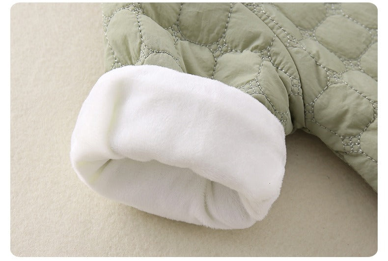 Green Quilted Baby Boys Romper Plush-Lined One-Piece with Cute Dog Pattern