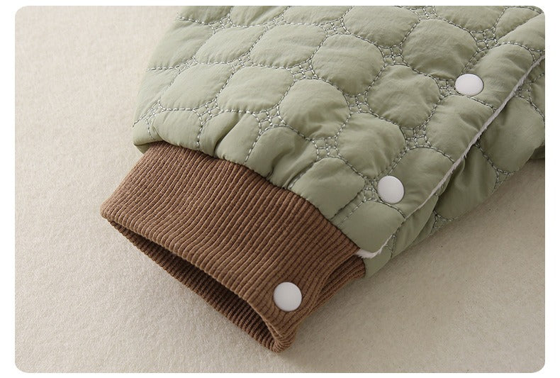 Green Quilted Baby Boys Romper Plush-Lined One-Piece with Cute Dog Pattern