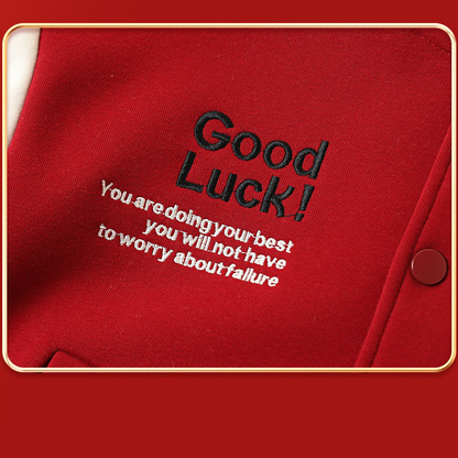 Classic Red & White Kids Embroidered Varsity Jacket Winter Fleece Coat