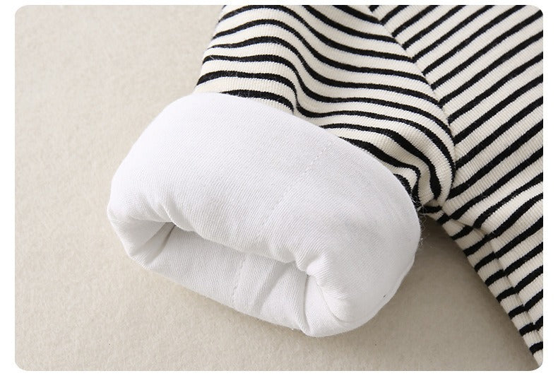 Baby Boy 2-Piece Set Hooded Quilted Top & Pants Outfit with Stripe & Cartoon Print