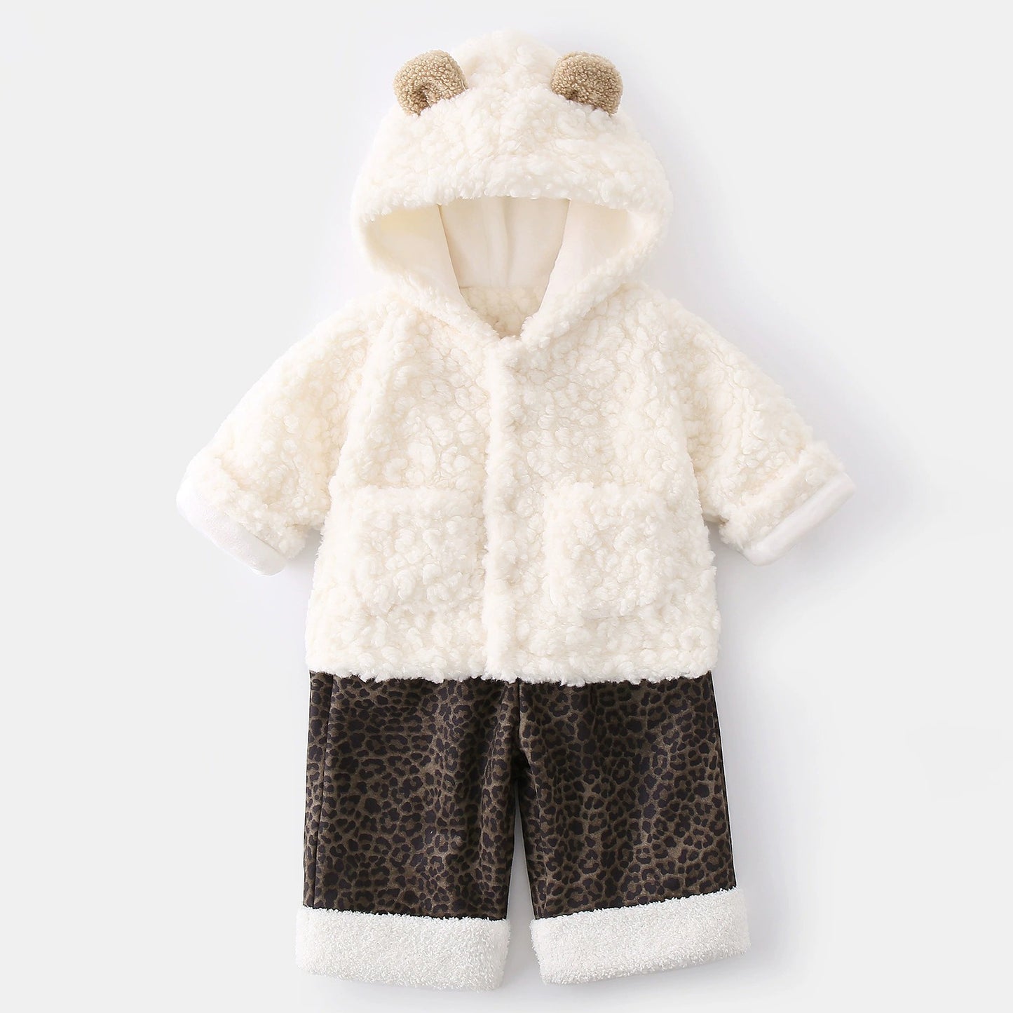 Baby and Toddler White Fleece Hoodie & Pants 2-Piece Outfit Set