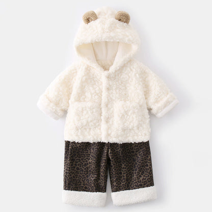 Baby and Toddler White Fleece Hoodie & Pants 2-Piece Outfit Set