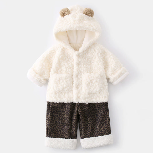 Baby and Toddler White Fleece Hoodie & Pants 2-Piece Outfit Set