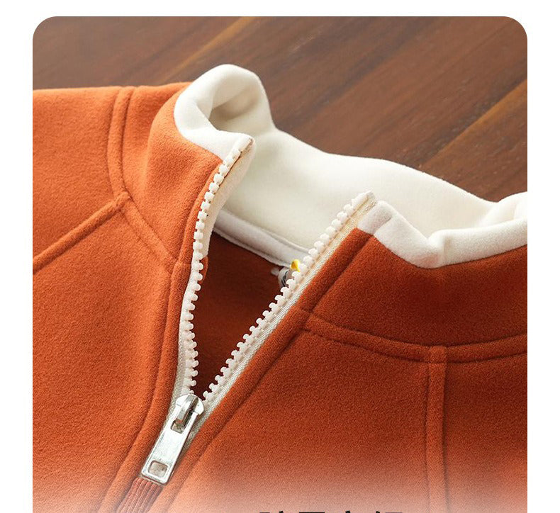 Boys Warm Fleece Hoodie Orange Half-Zip Pullover with h Letter Design