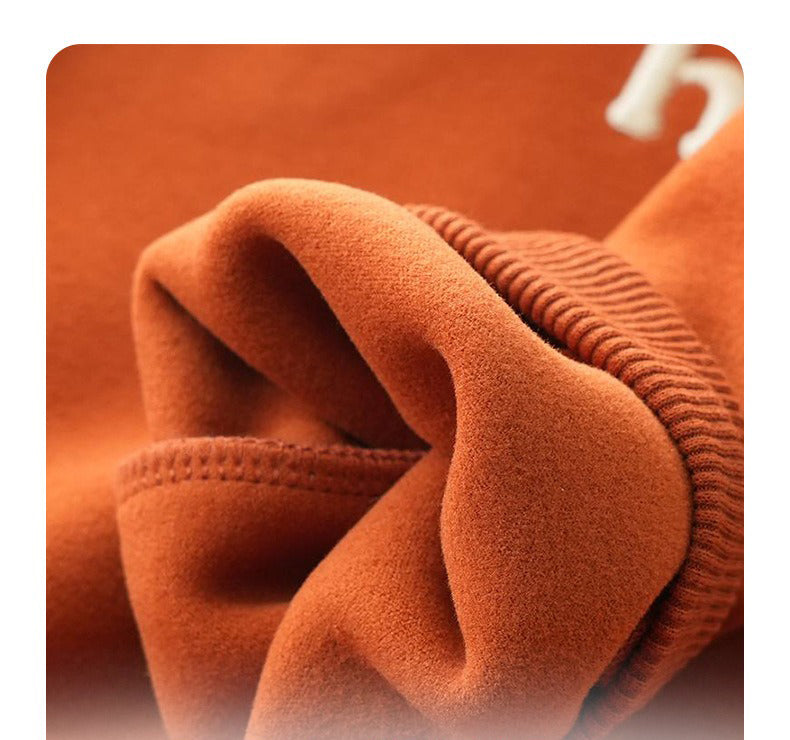 Boys Warm Fleece Hoodie Orange Half-Zip Pullover with h Letter Design