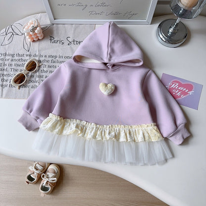 Girls' 2-Piece Winter Set Fleece-Lined Hoodie &amp; Lace Trim Joggers (Ages 3-8)