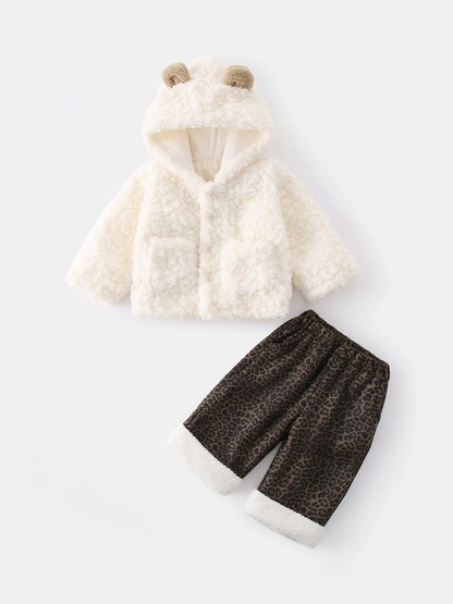 Baby and Toddler White Fleece Hoodie & Pants 2-Piece Outfit Set