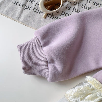 Girls' 2-Piece Winter Set Fleece-Lined Hoodie &amp; Lace Trim Joggers (Ages 3-8)