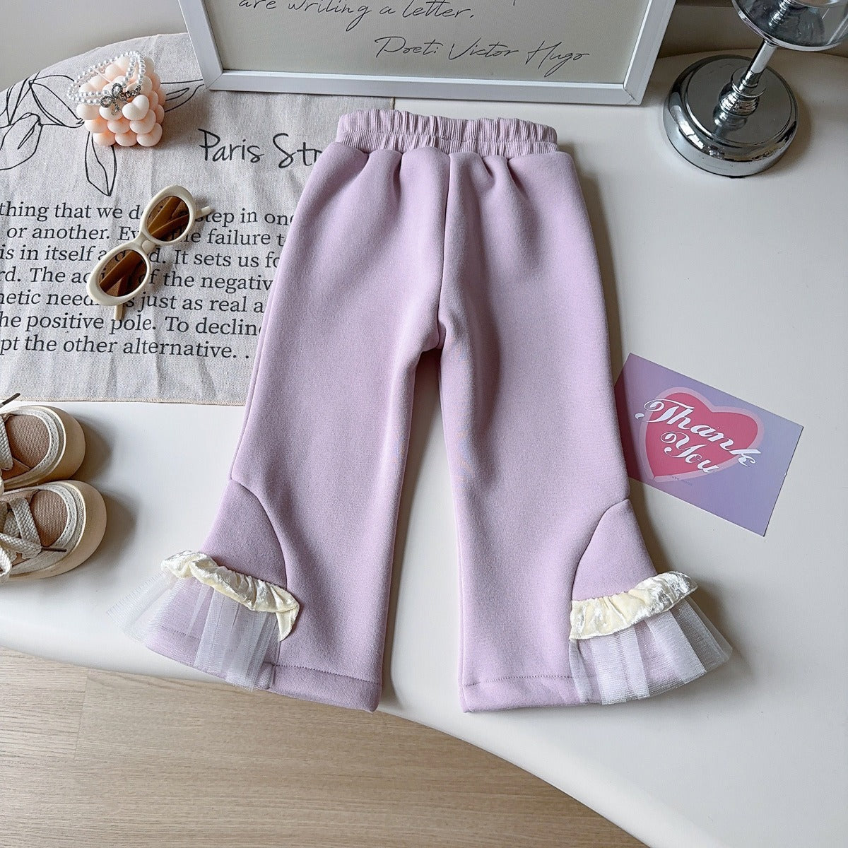 Girls' 2-Piece Winter Set Fleece-Lined Hoodie &amp; Lace Trim Joggers (Ages 3-8)