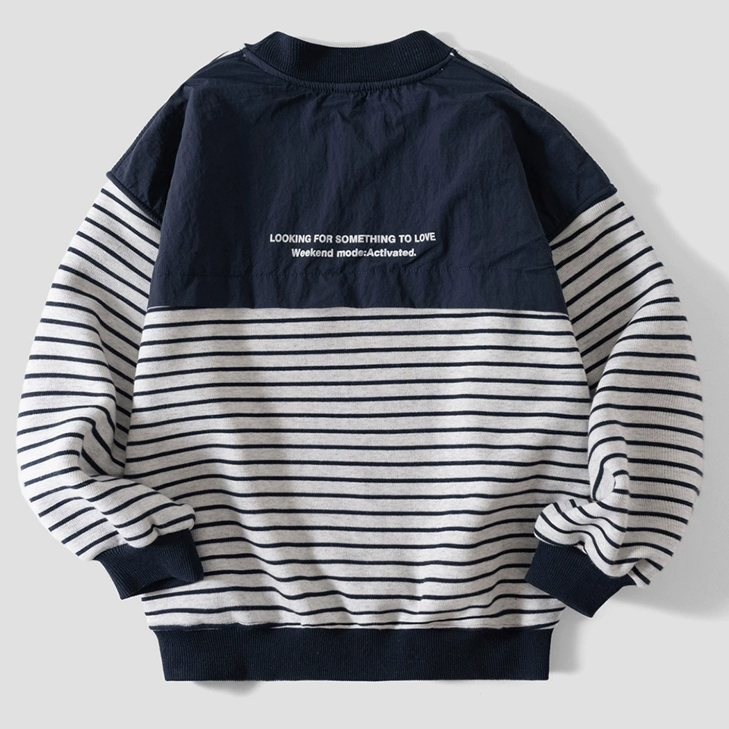 Boys Grey Stripe Fleece Sweatshirt Fashion Pullover with Little Pocket