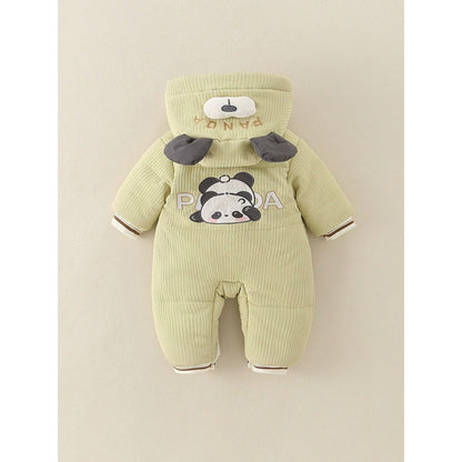 Baby Warm Padded Romper Olive Green One-Piece with Detachable Hood
