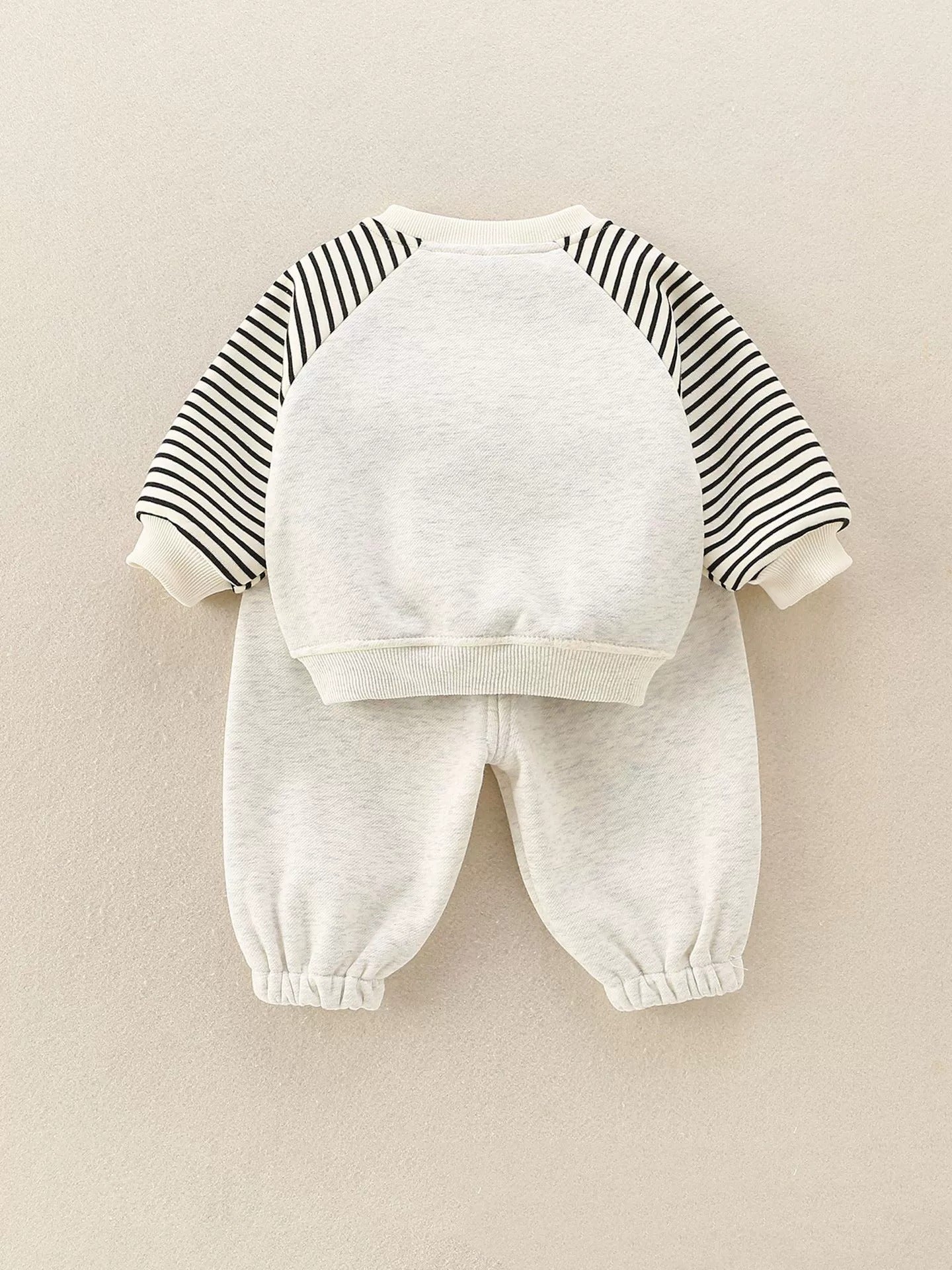 Baby Boy Two-Piece Set Outfit with 3D Dog Pattern Fleece-Lined Grey Pullover and Pants