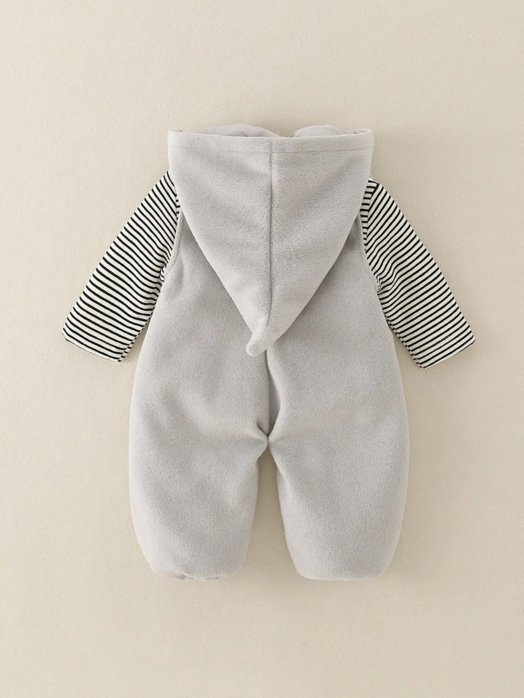 Baby Boy 2-Piece Set Hooded Quilted Top & Pants Outfit with Stripe & Cartoon Print