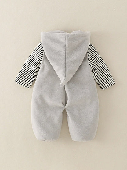 Baby Boy 2-Piece Set Hooded Quilted Top & Pants Outfit with Stripe & Cartoon Print