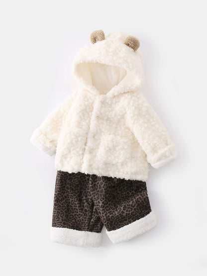 Baby and Toddler White Fleece Hoodie & Pants 2-Piece Outfit Set