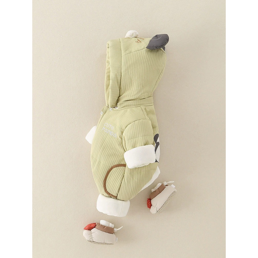 Baby Warm Padded Romper Olive Green One-Piece with Detachable Hood