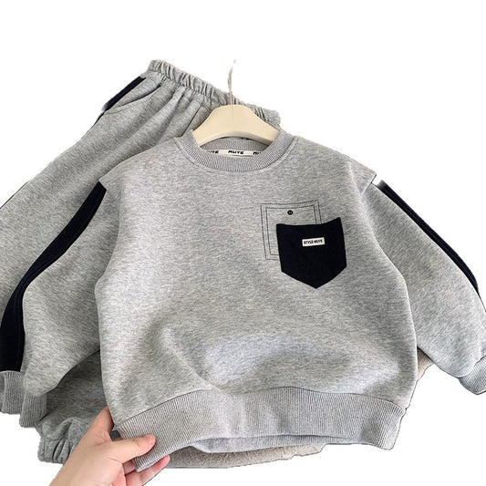 Boys Fleece-Lined two-piece tracksuit Gray Sweatshirt and Jogger Pants